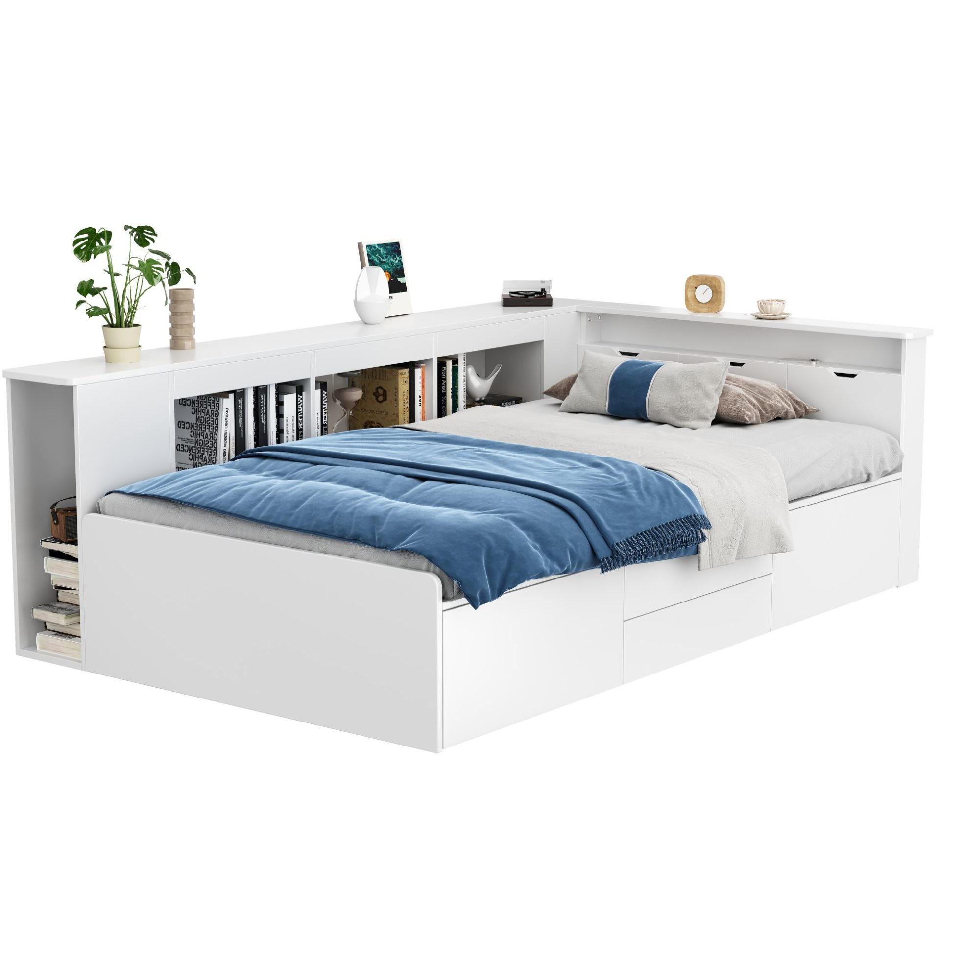 KINDERBETT 90/200 cm Weiß Multifunktionales Kinderbett mit Stauräumen - Weiß, Holzwerkstoff (90/200cm) - OKWISH