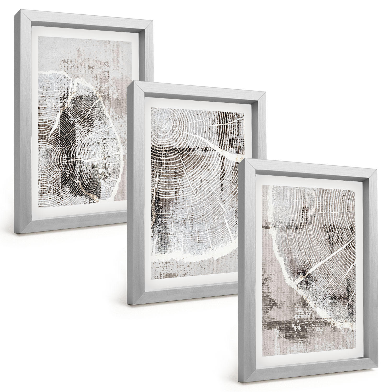 BILDER SET 3er Set - 20x30 cm Silberner Rahmen - Graue Holzmaserungsmuster - Silberfarben, Kunststoff (20/30cm) - TULUP
