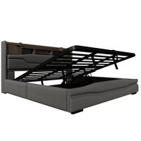 POLSTERBETT 180/200 cm in Grau mit Bettkasten, LED und USB Leinen - Grau, Holzwerkstoff/Textil (180/200cm) - STILVORA