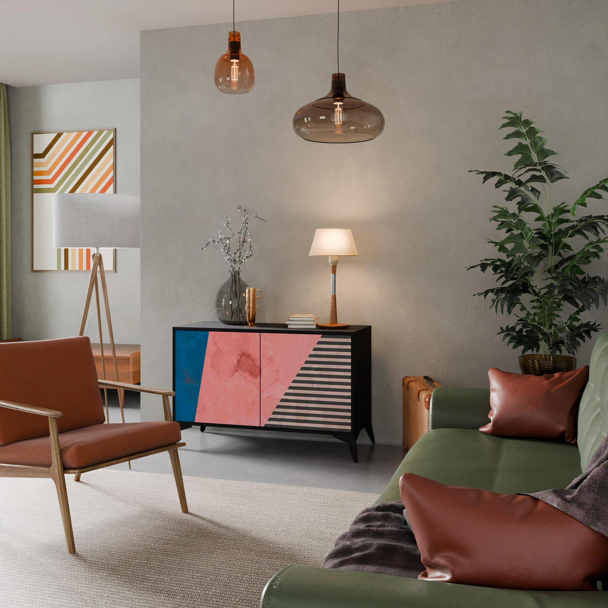 SIDEBOARD GLAMOROUS STRIPE, Eicheneffekt, 111x42x77,5 cm, 2 Türen - Eichefarben/Buchefarben, Holzwerkstoff/Buchenholz (111/77.5/42cm) - SpaceRebels