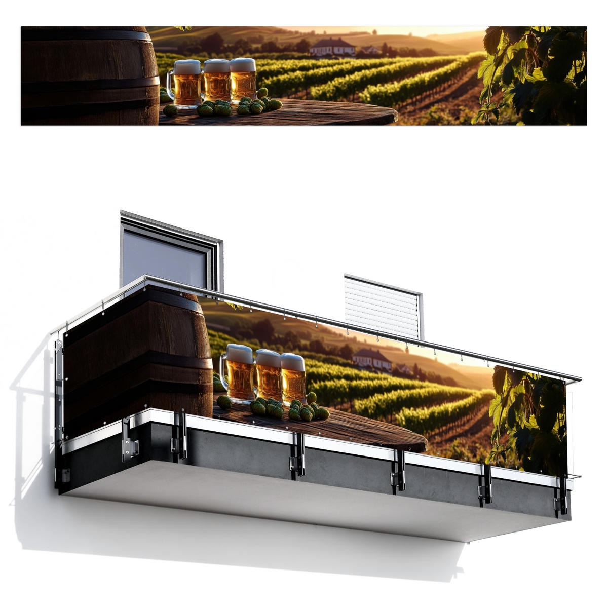 BALKON-SICHTSCHUTZ Bier - Hopfen - Landschaft - Grün, Kunststoff (500/90cm) - MuchoWow