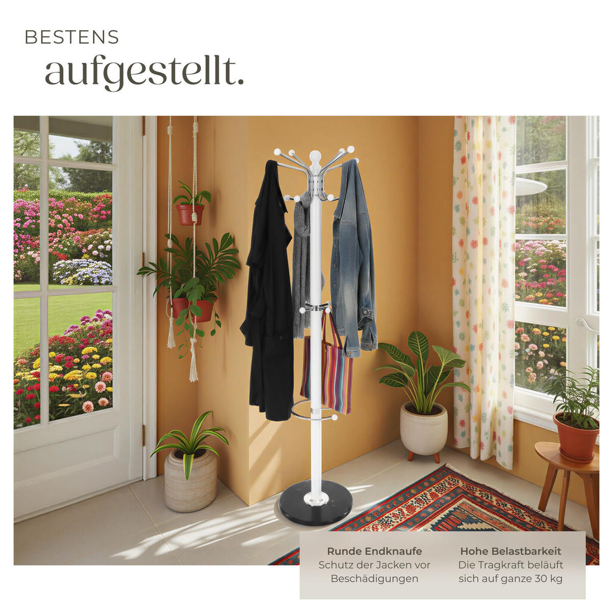 GARDEROBENSTÄNDER, 40 x 170 cm, weiß - Weiß, Metall (40/140/40cm) - tectake