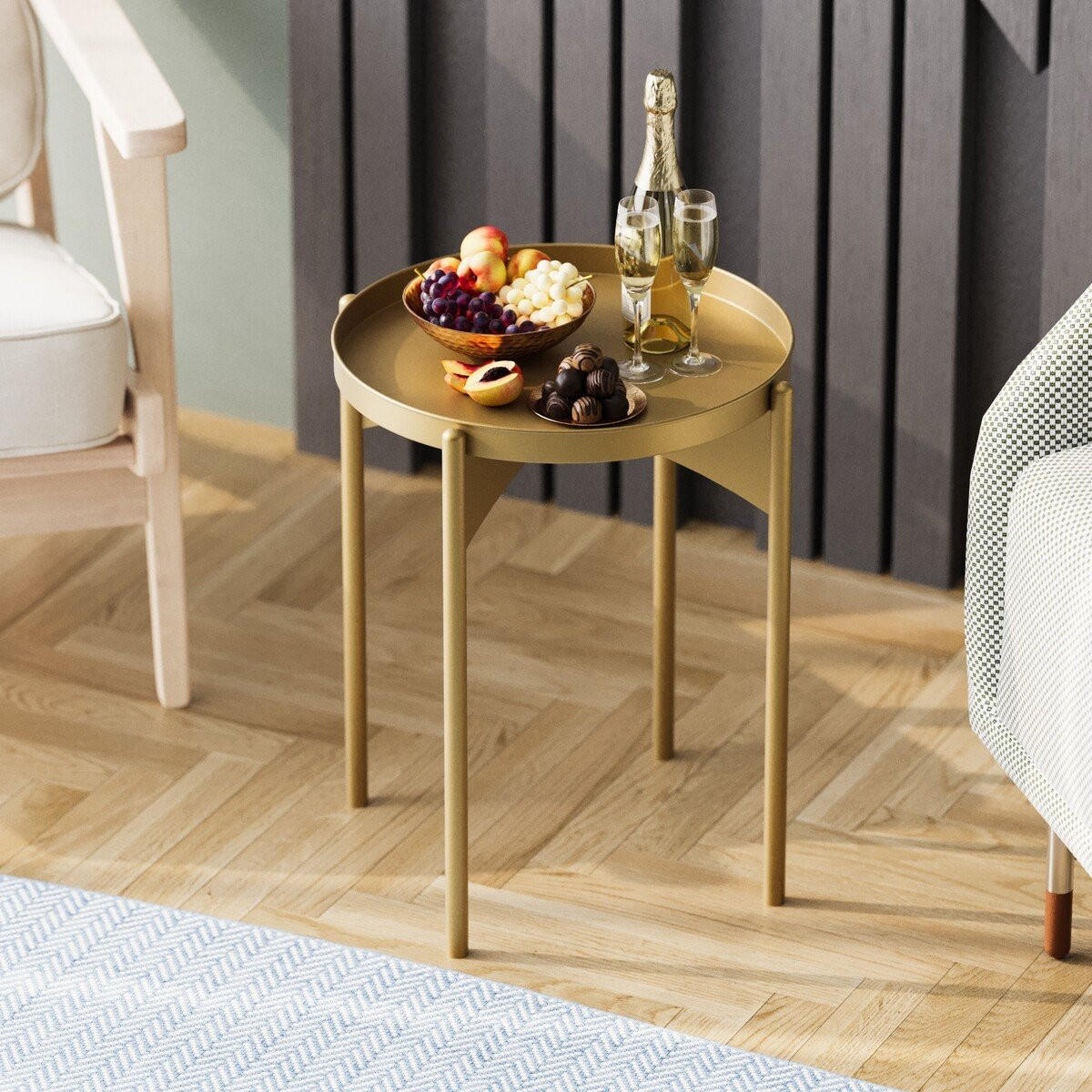 BEISTELLTISCH mit runder Metallplatte H57 cm - COLE - Goldfarben, Metall (44/44/57cm) - Calicosy