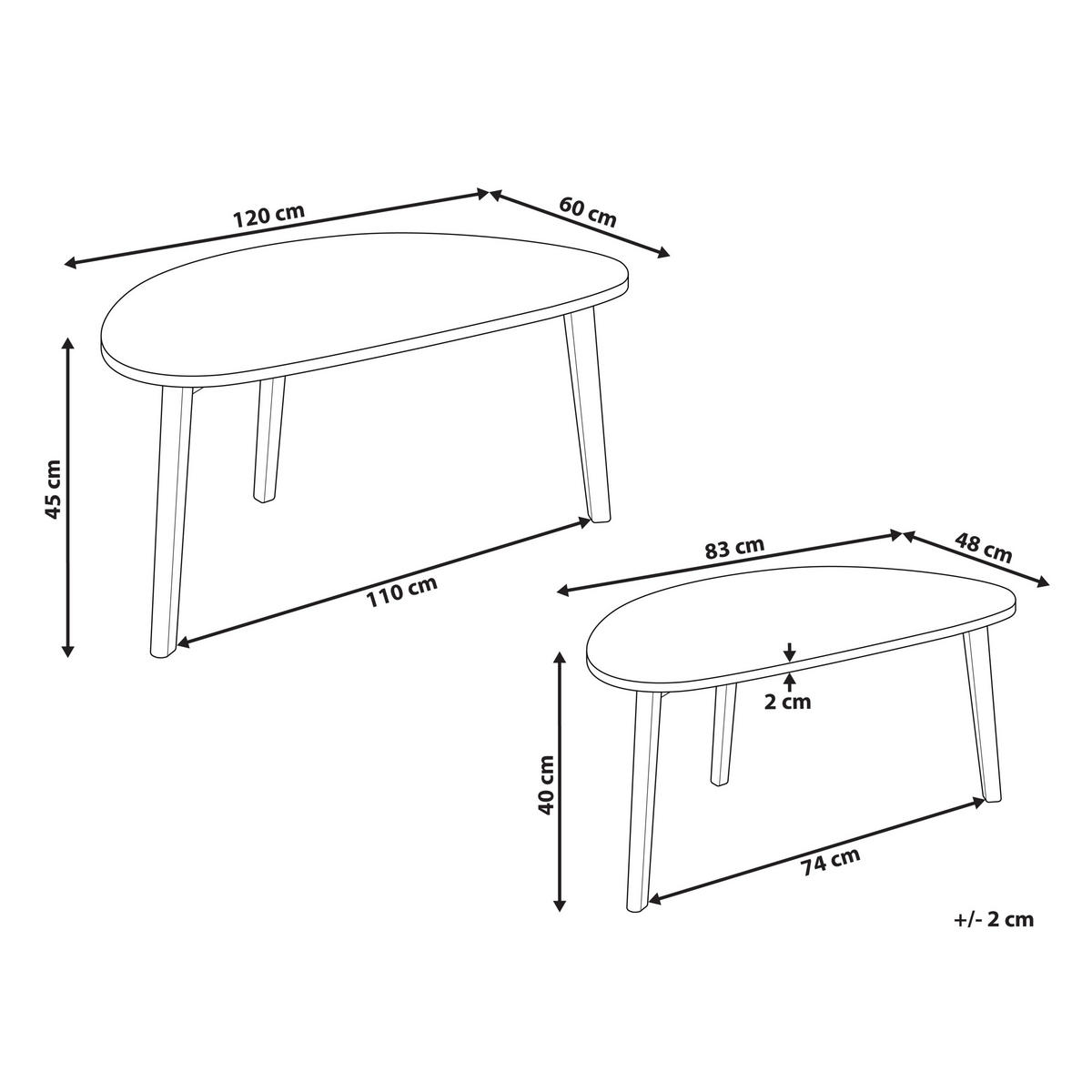 COUCHTISCH 2er-Set Weiß - Hellbraun, Holzwerkstoff (120/60/45cm) - Beliani