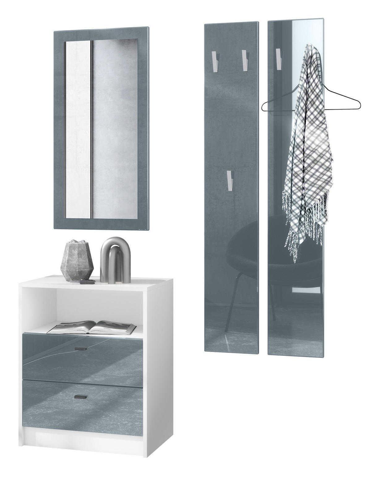 GARDEROBE Pino Grau Hochglanz - Grau, Holzwerkstoff (130/185/36cm) - Vladon