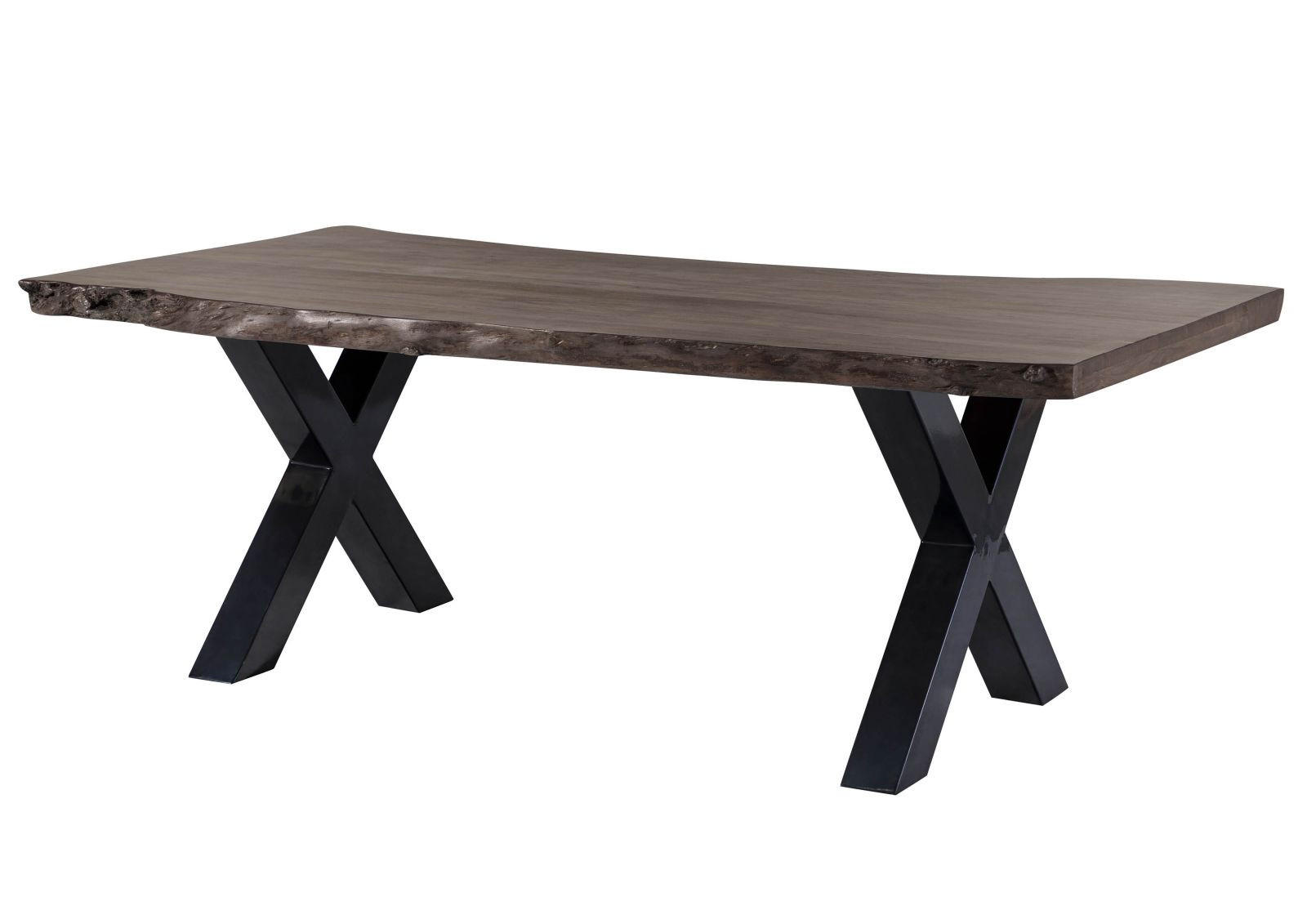 BAUMTISCH Akazie 220x100x77 grau lackiert / X-Beine anthrazit glänzend FREEFORM 5 - Grau, Holz (100/220/77cm) - Massivmoebel24