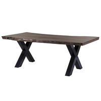 BAUMTISCH Akazie 220x100x77 grau lackiert / X-Beine anthrazit glänzend FREEFORM 5 - Grau, Holz (100/220/77cm) - Massivmoebel24