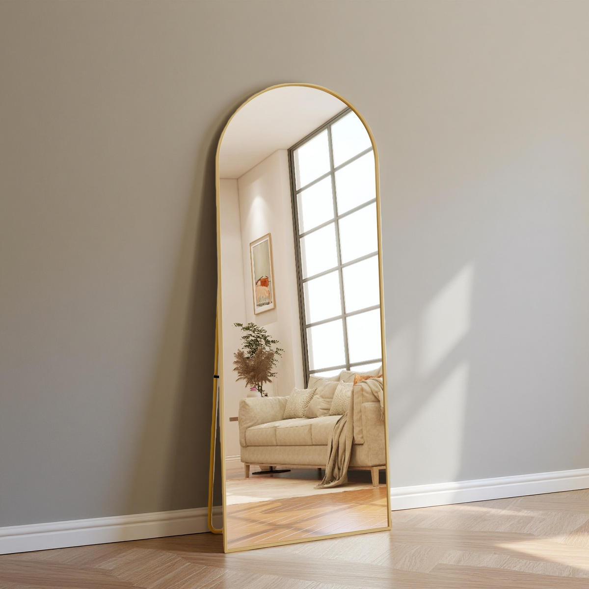 STANDSPIEGEL 164x54 cm Bogenform Goldfarben Wandmontage & Freistehend - Goldfarben, Glas (2/164/54cm) - SHOPENTRA