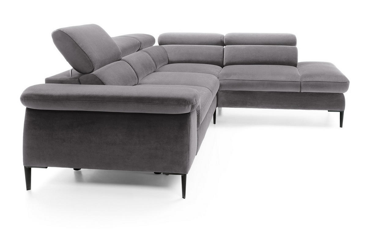 SCHLAFSOFA 280 cm Amaro L mit verstellbaren Kopfstützen, Rechts, Grau - Grau, Holz (214/280cm) - Emporius