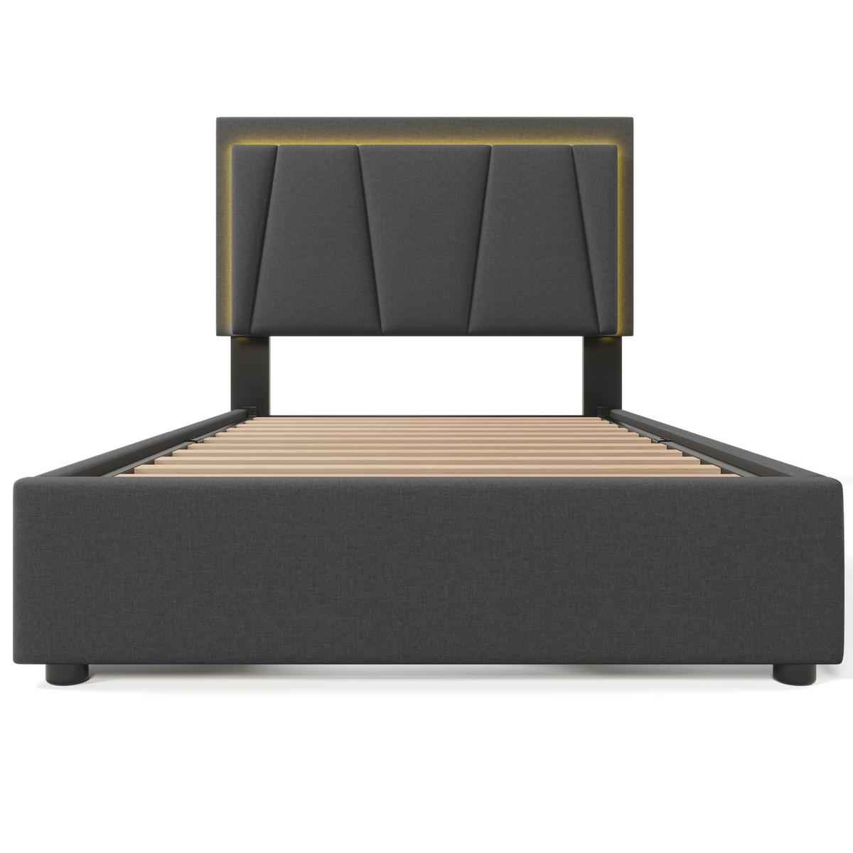 POLSTERBETT 90/200 cm grau mit LED-Beleuchtung und zwei Schubladen - Grau, Holz (90/200cm) - OKWISH