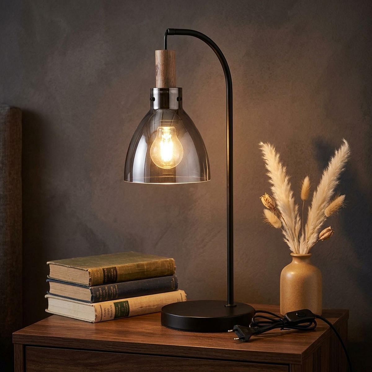 LED TISCHLEUCHTE Matte Rauchglas Schwarz - Schwarz, Glas (25/18/55cm) - Globo Lighting