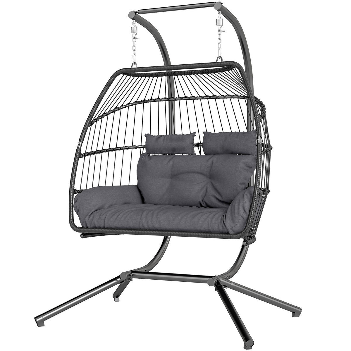 HÄNGESESSEL DE-06726 faltbar, bis 260 kg, mit Kissen Dunkelgrau - Dunkelgrau, Kunststoff/Metall (100/185/170cm) - ComfortXL