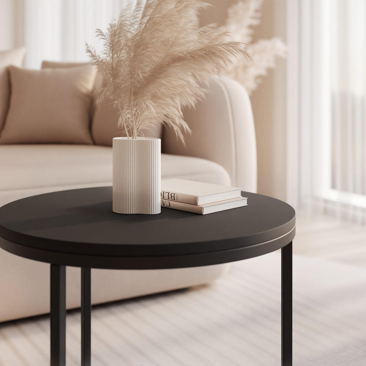 COUCHTISCH 50 cm rund Schwarz, Schwarz Gestell - Schwarz, Holzwerkstoff (50/50/42cm) - Idohome