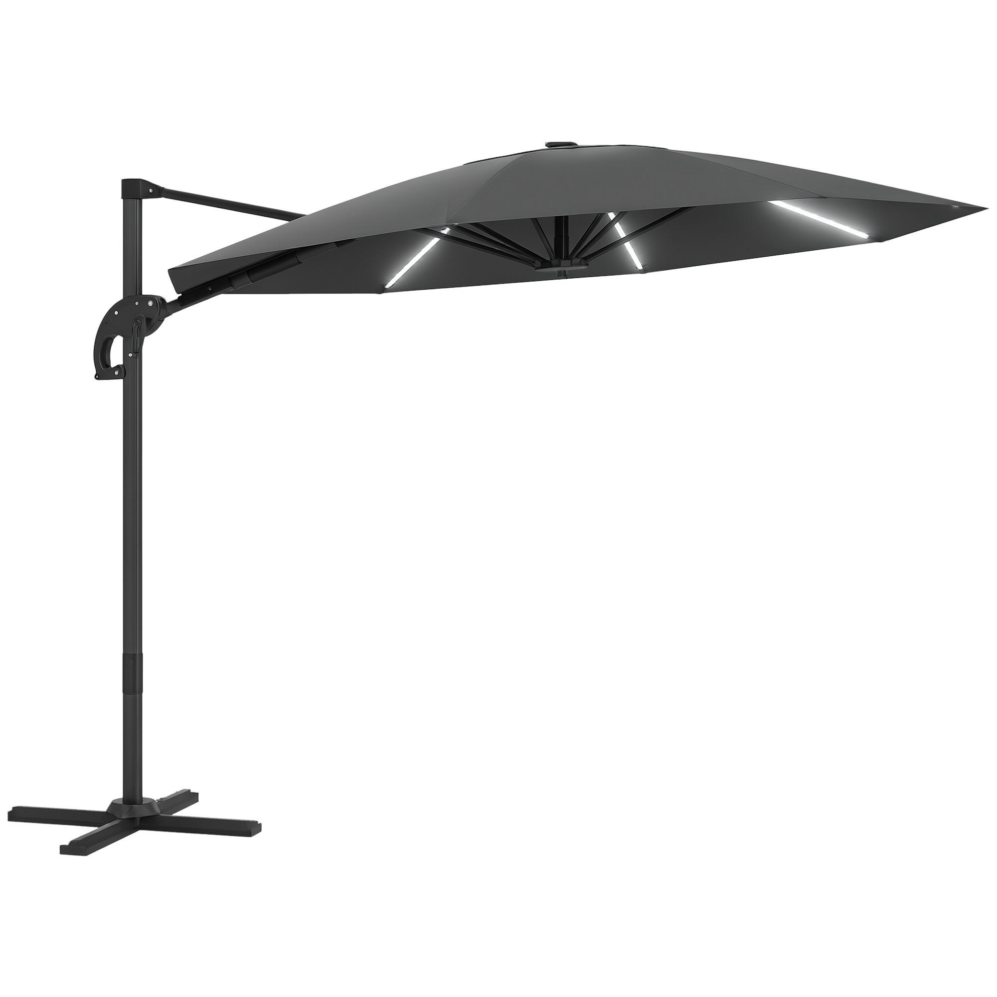 AMPELSCHIRM DE-05688 LED Solar, höhenverstellbar mit Kurbel Dunkelgrau - Dunkelgrau, Textil/Metall (294/360cm) - ComfortXL