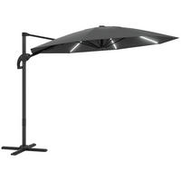 AMPELSCHIRM DE-05688 LED Solar, höhenverstellbar mit Kurbel Dunkelgrau - Dunkelgrau, Textil/Metall (294/360cm) - ComfortXL