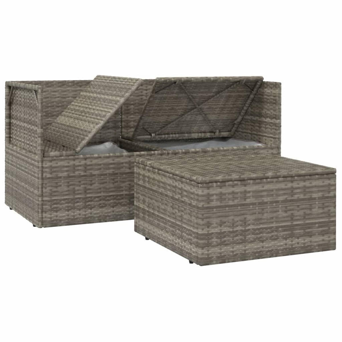 GARTEN-LOUNGE-SET 3-TLG. Mit Kissen Grau Poly Rattan - Grau, Kunststoff - vidaXL