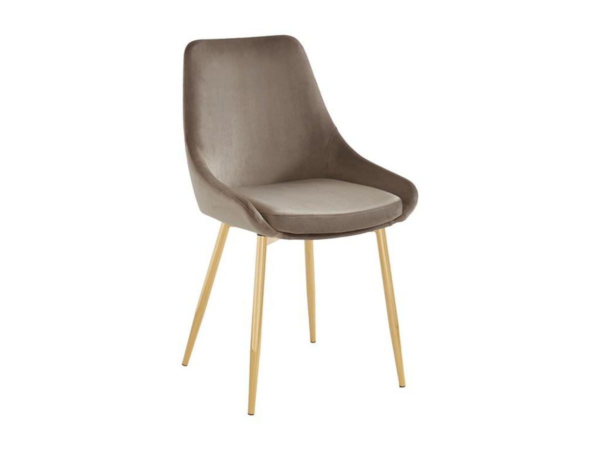 STUHL 2er-Set - Samt & Goldfarbenes Metall - Taupe - MASURIE - Braun, Textil (56/85.5/49cm) - Vente-Unique