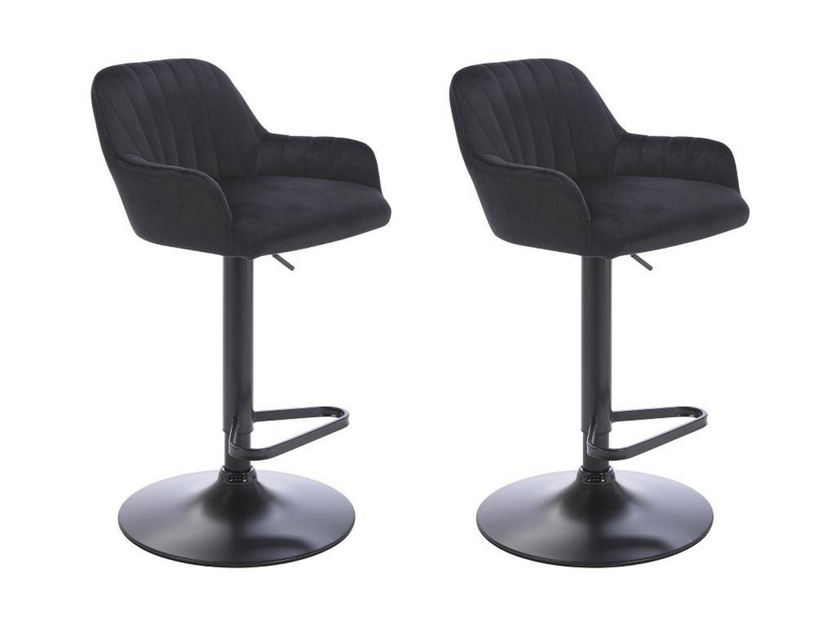 BARHOCKER 2er-Set - Samt & Metall - Höhenverstellbar - Schwarz - ELEANA - Schwarz, Textil (49/106/47cm) - Vente-Unique