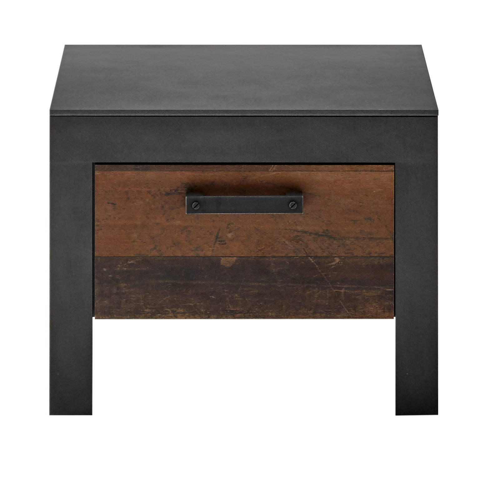 NACHTTISCH Old Used Wood Shabby Design mit Matera grau, Nachtkommode mit Schubkasten, 55 x 45 cm - Dunkelgrau/Braun, Holzwerkstoff/Kunststoff (45/45/55cm) - Furn.Design