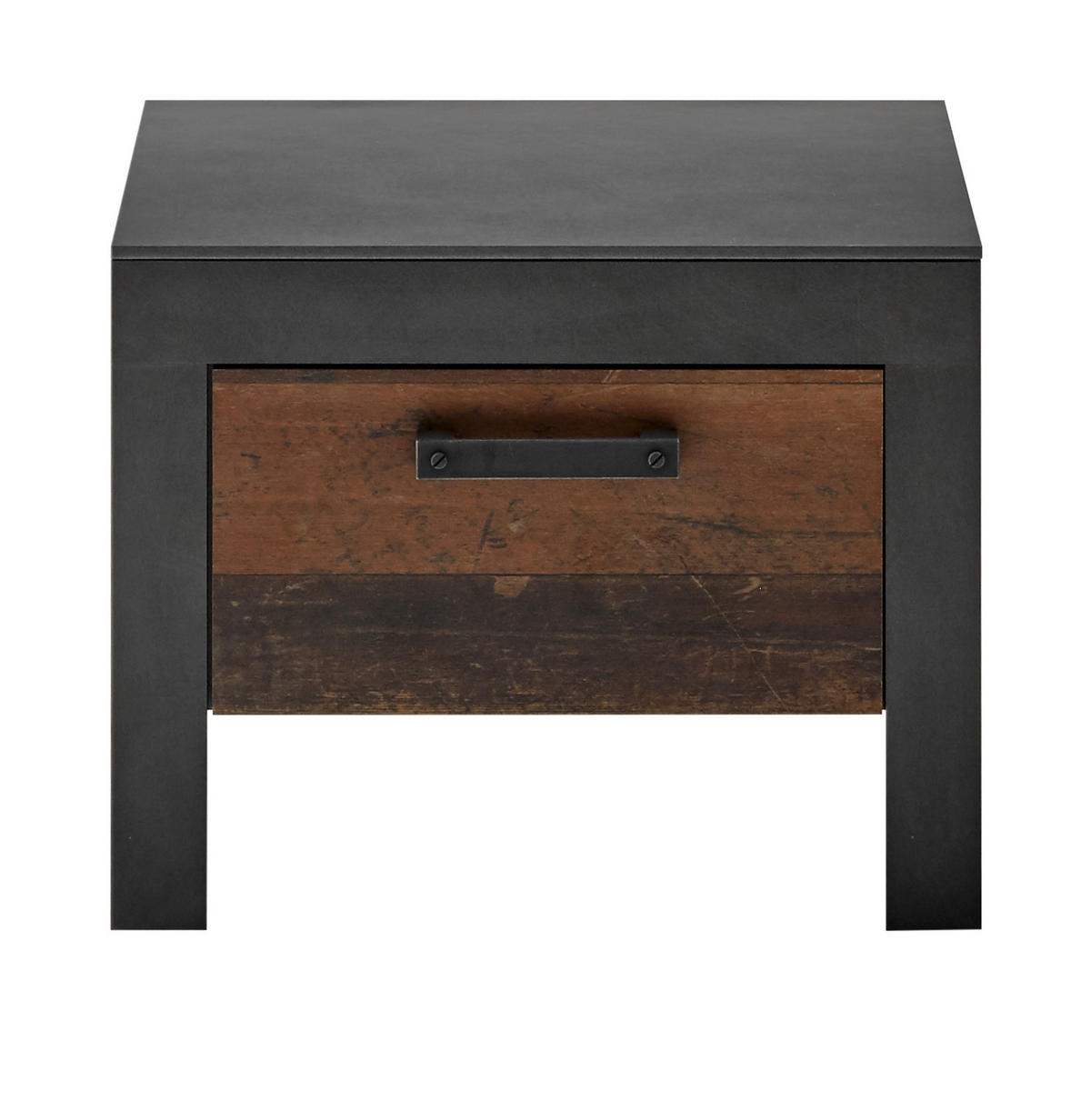 NACHTTISCH Old Used Wood Shabby Design mit Matera grau, Nachtkommode mit Schubkasten, 55 x 45 cm - Dunkelgrau/Braun, Holzwerkstoff/Kunststoff (45/45/55cm) - Furn.Design