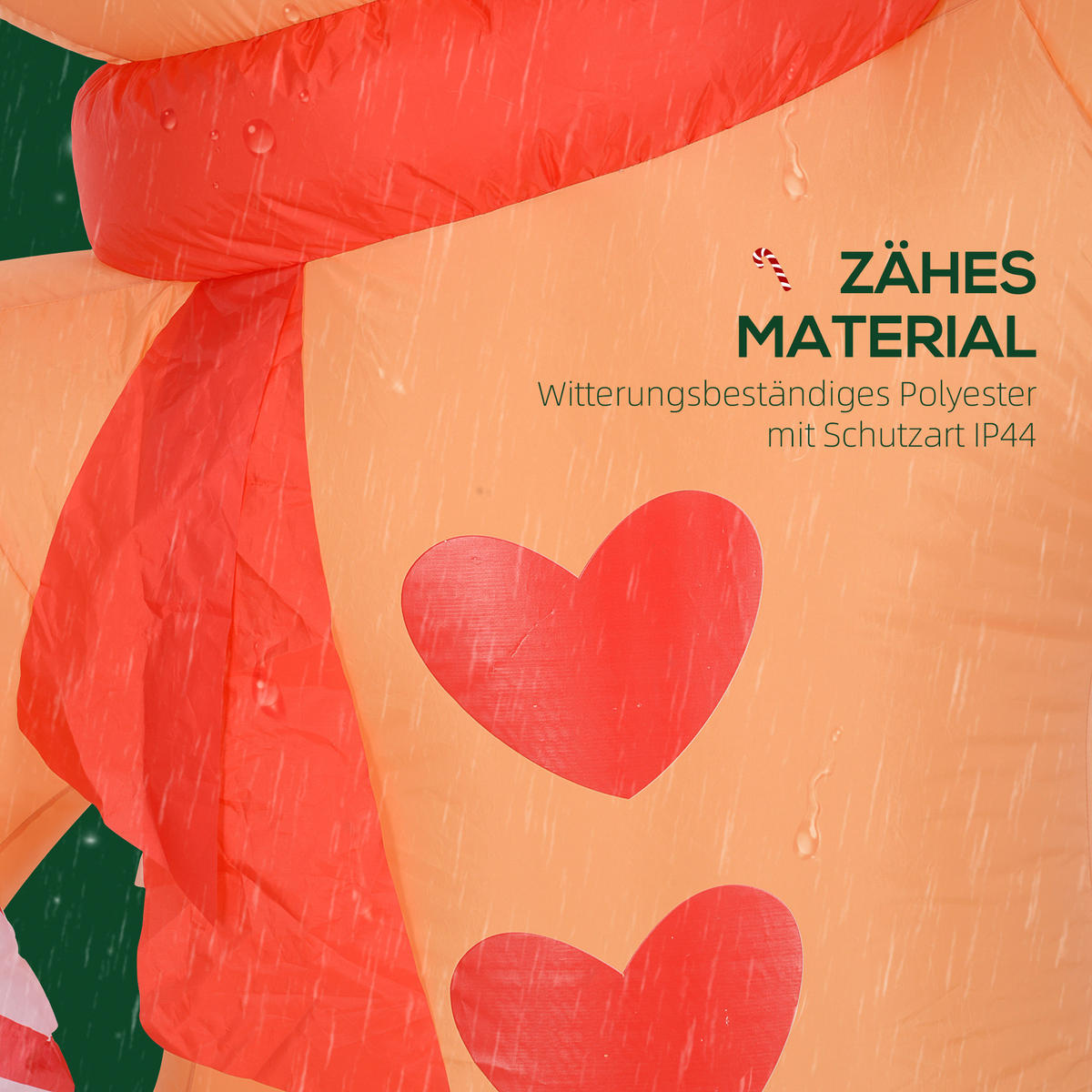 AUFBLASBARE Weihnachtsdeko 2,45 m Lebkuchenmann mit Zuckerstange, 6 LEDs - Orange, Kunststoff (100/245/170cm) - Outsunny