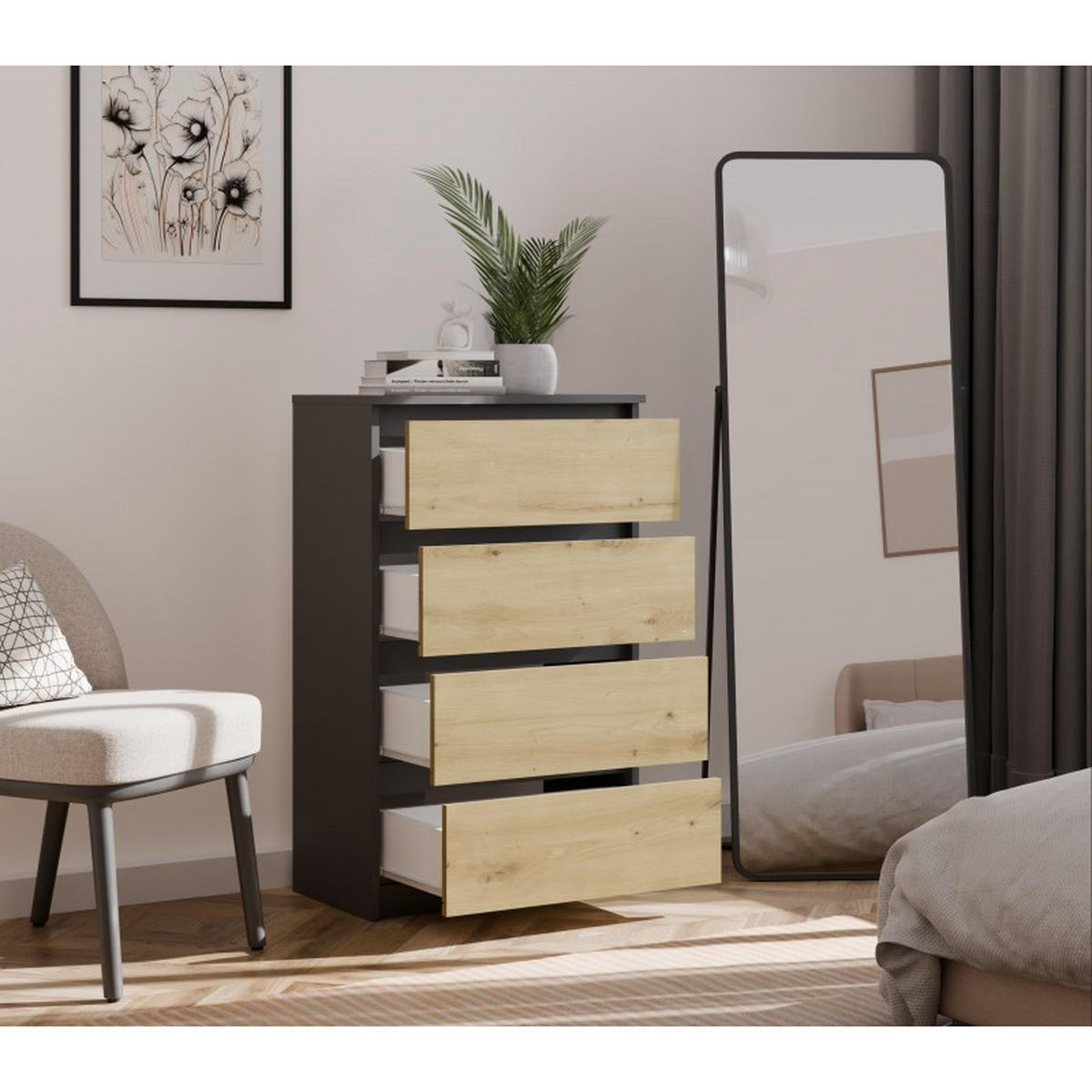 KOMMODE Anthrazit, Artisan 70/97/40 - Anthrazit, Holzwerkstoff (70/97/40cm) - RAUMHIRSCH FURNITURE