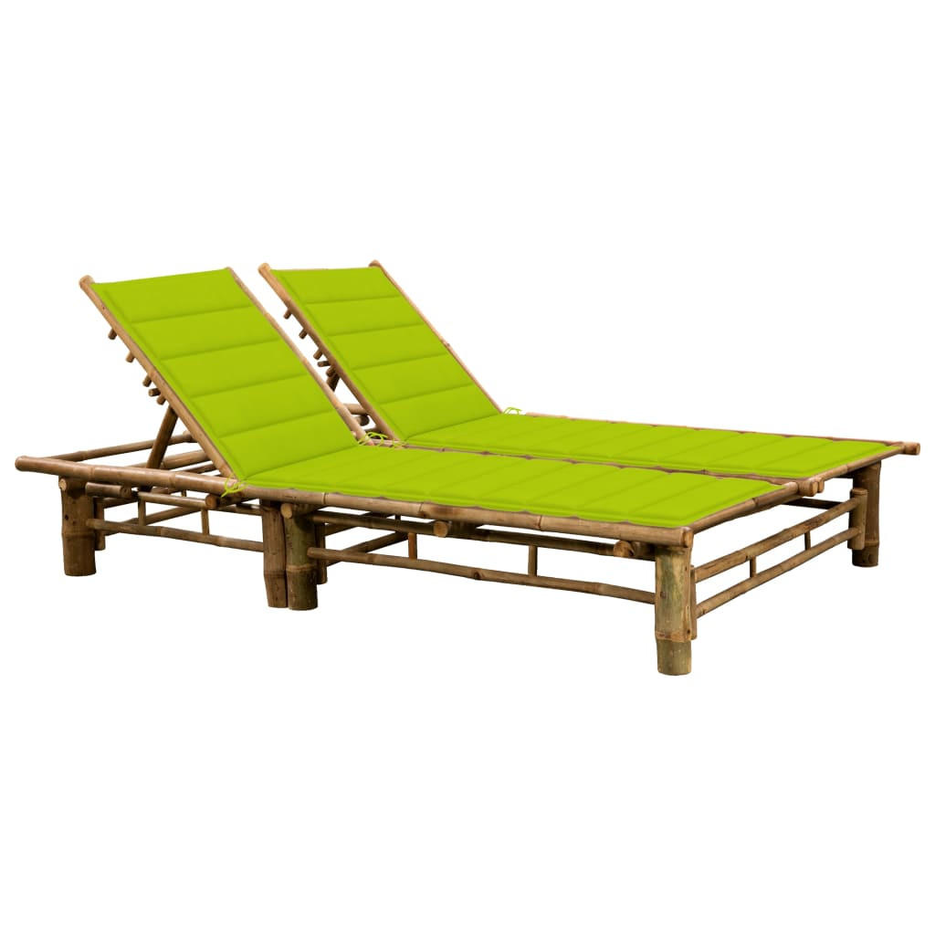 2-PERSONEN-SONNENLIEGE mit Auflagen Bambus - Grün, Holz (130/87/200cm) - furnicato