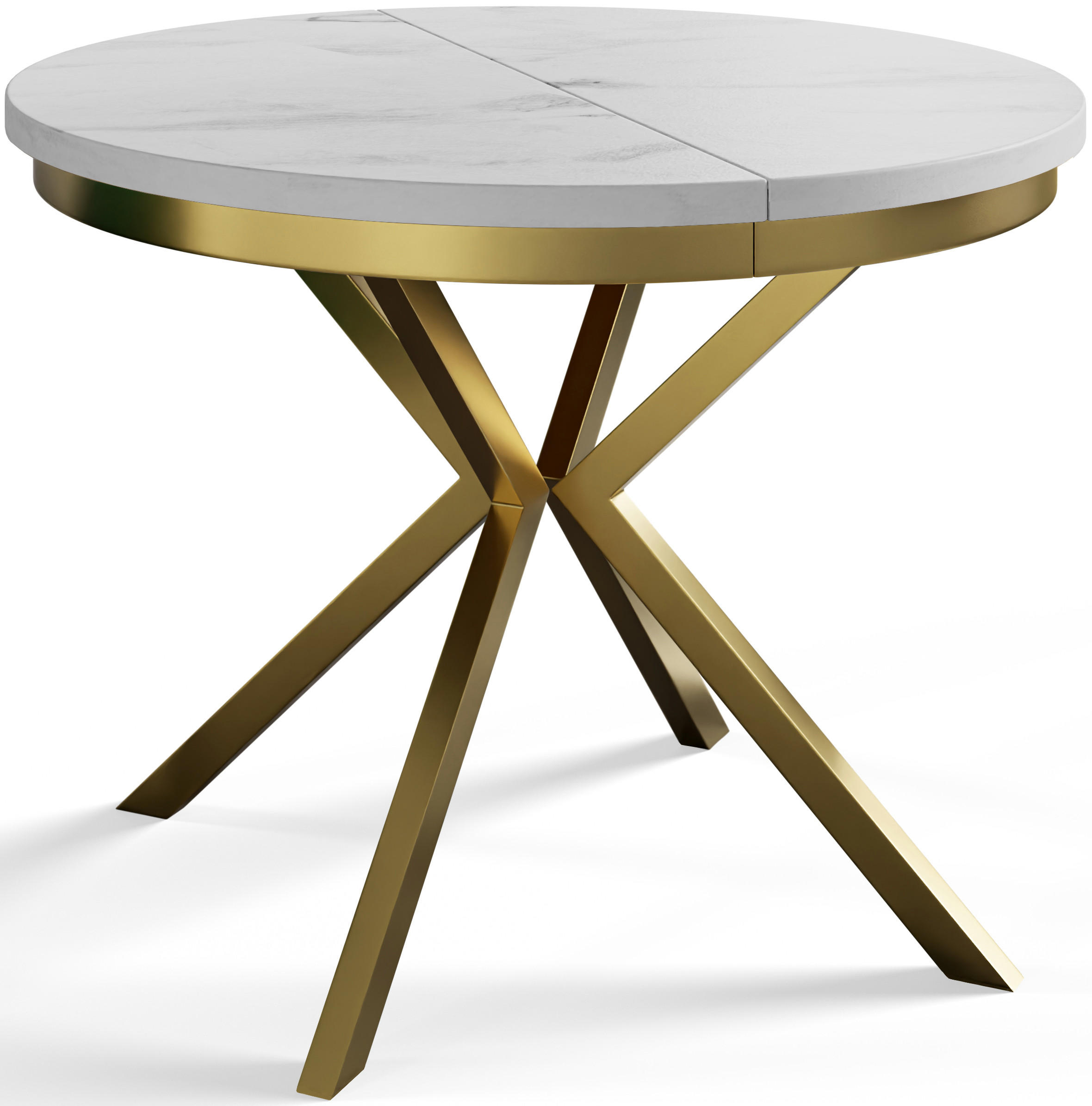 ESSZIMMERTISCH BERGO, ausziehbarer Tisch 100 cm/180 cm, Farbe: Marmur, mit Metallbeinen in Farbe Gold - Goldfarben/Hellgrau, Holzwerkstoff (100/100/76cm) - Alpi-Möbel