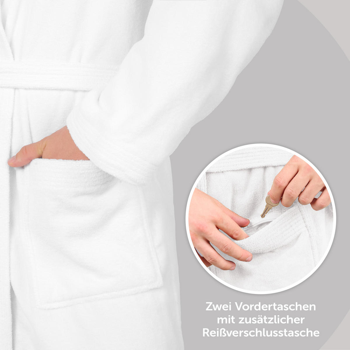 BADENMANTEL Herren M - mit gefütterter Kapuze aus 100% Baumwolle, Weiß - Weiß, Textil (Mnull) - Blumtal