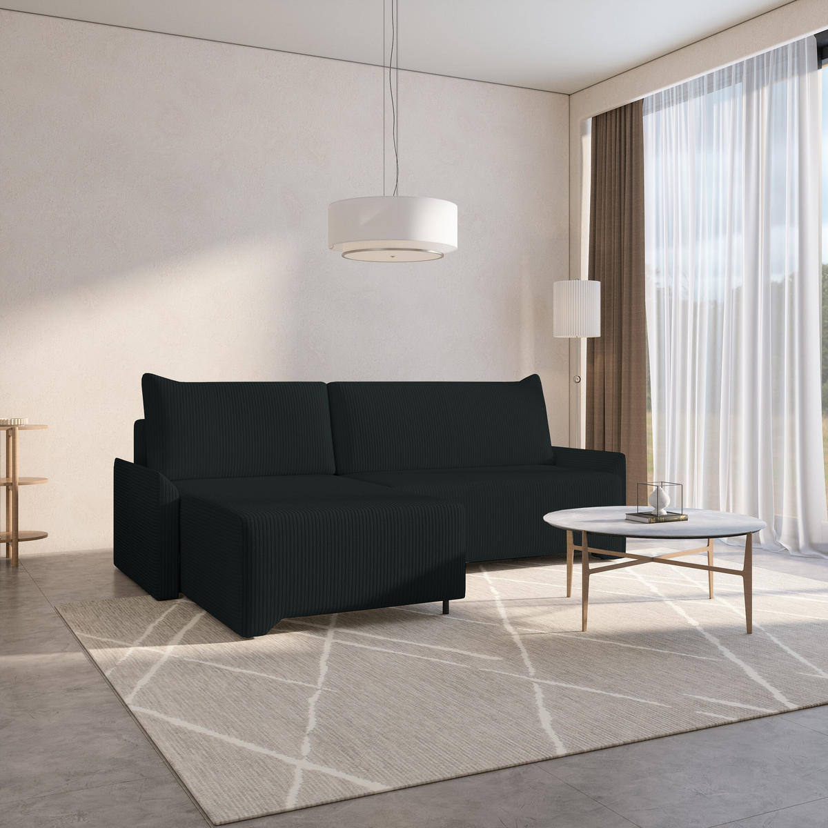 ECKSCHLAFSOFA - Rocky - Links, Schwarz (Poso 135) - Schwarz, Holzwerkstoff/Metall (245/174cm) - Möblo