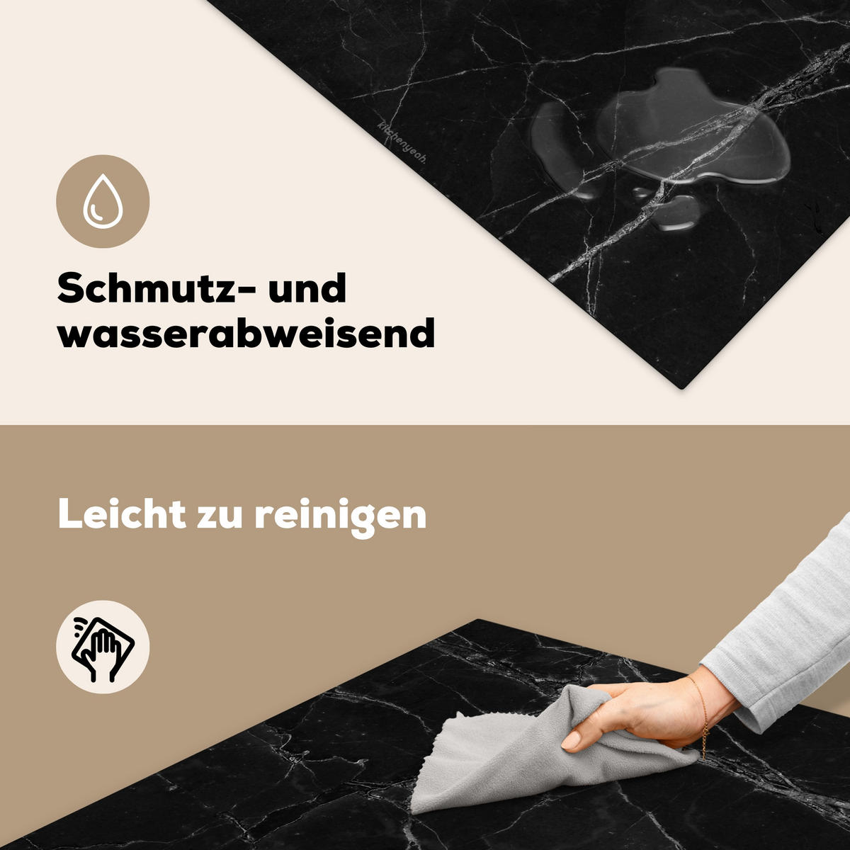 HERDABDECKPLATTE Schwarz - Marmor 78x78 cm - Schwarz, Kunststoff (78/0.2/78cm) - MuchoWow