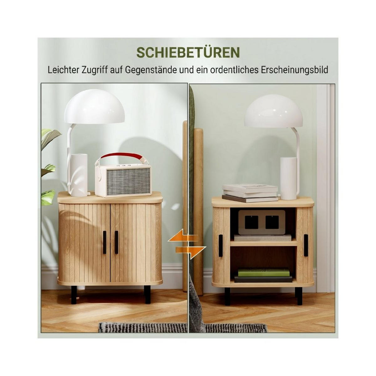 NACHTISCH LAMELLENTÜREN, STAHLBEINE, EICHE, MULTIROOM - Eichefarben, Holz (40/48/48cm)