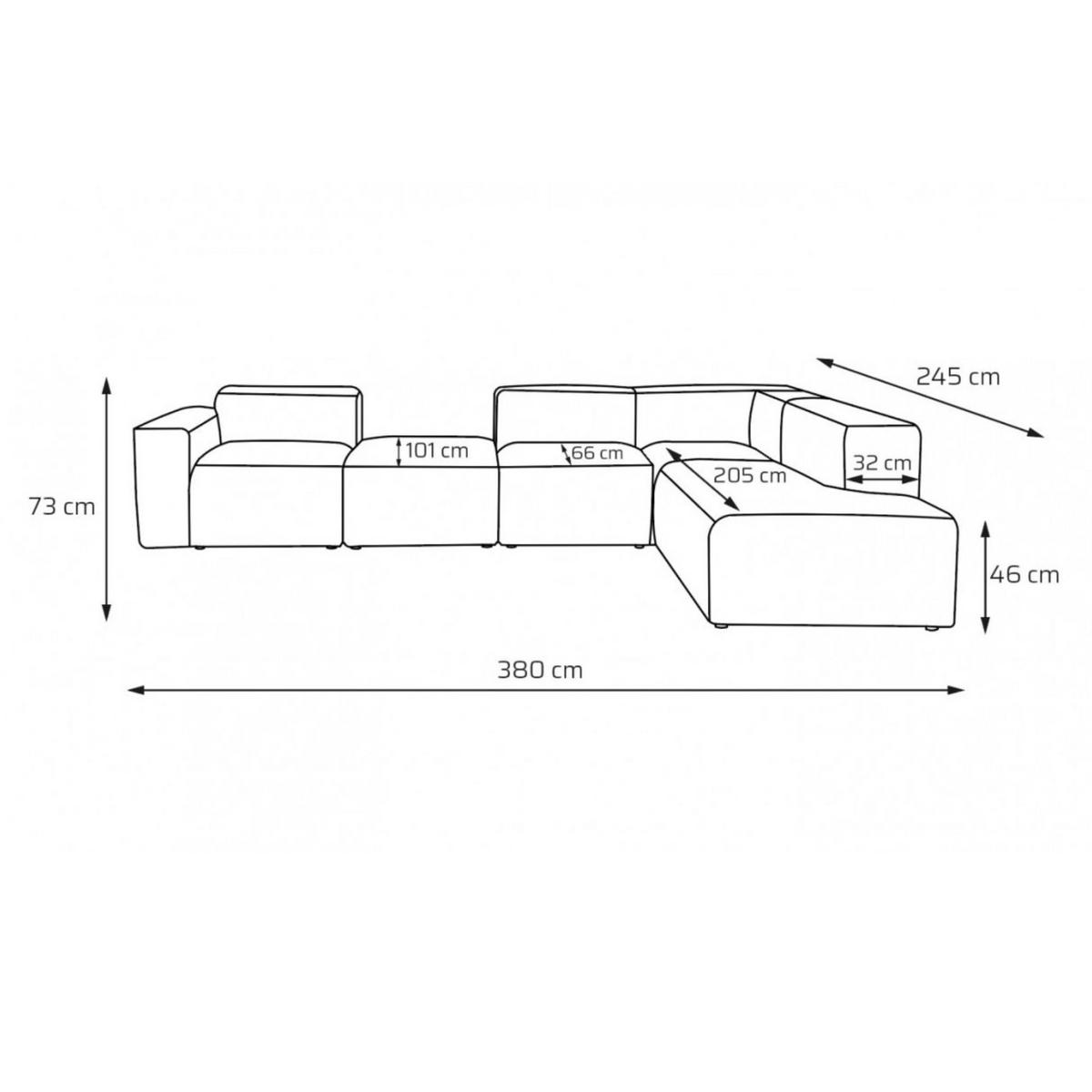 5-SITZER modulares Ecksofa HEAVEN SET 5 Rechts, Breite 380 cm Webstoff Braun - Schwarz/Braun, Holz/Kunststoff (245/380cm) - Muffo