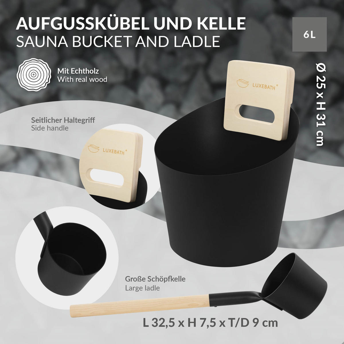 SADA SAUNOVÉHO PRÁVÉHO 4dílná z hliníku - černá, kov (25/31/32.5cm) - LuxeBath