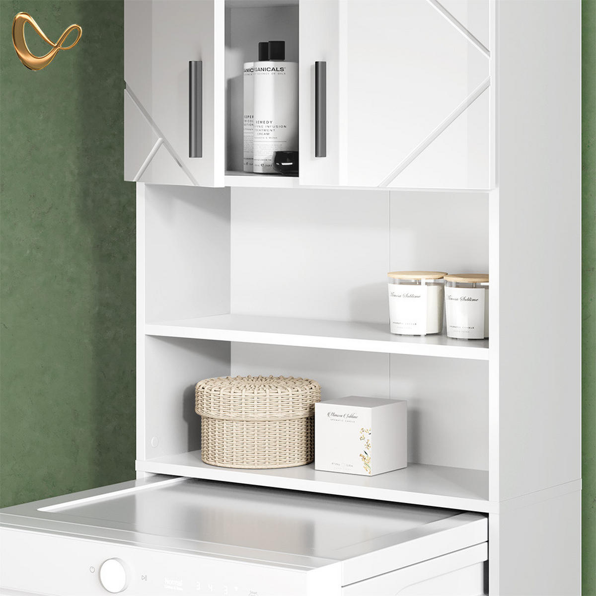 WASCHMASCHINENSCHRANK Ronco Weiß Hochglanz 64 x 190.5 cm - Weiß Hochglanz, Holzwerkstoff (64/190.5/26cm) - Livinity®