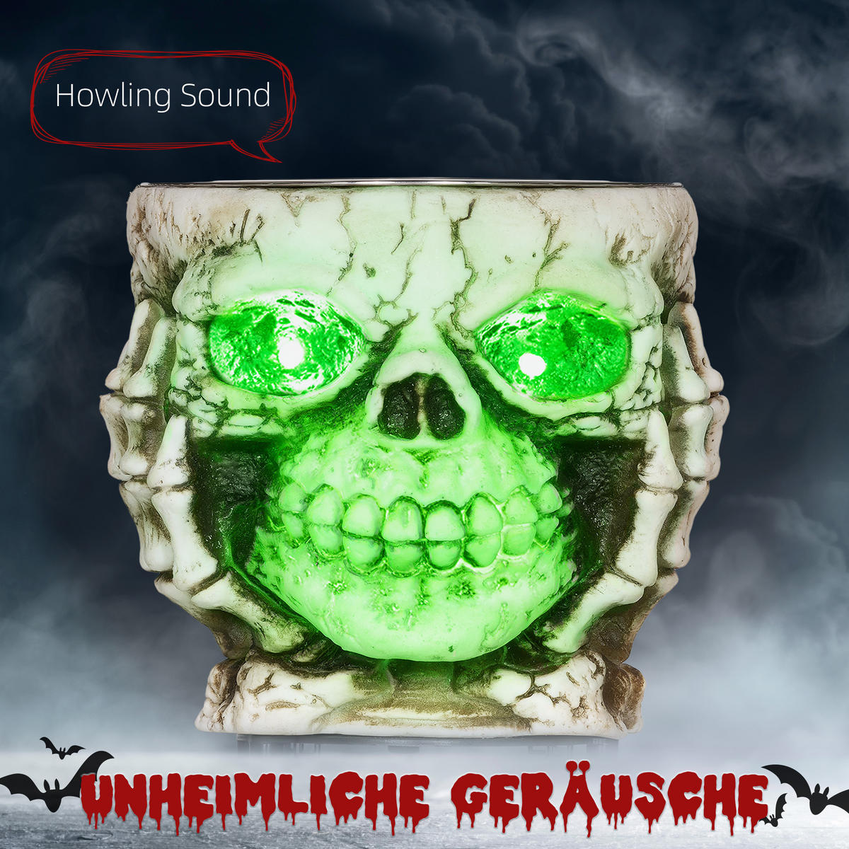 HALLOWEEN Skelett-Utensilien mit Leuchtenden Augen und Furchteinflößendem Klang - Multicolor, Kunststoff (16/14/16cm) - HOMCOM