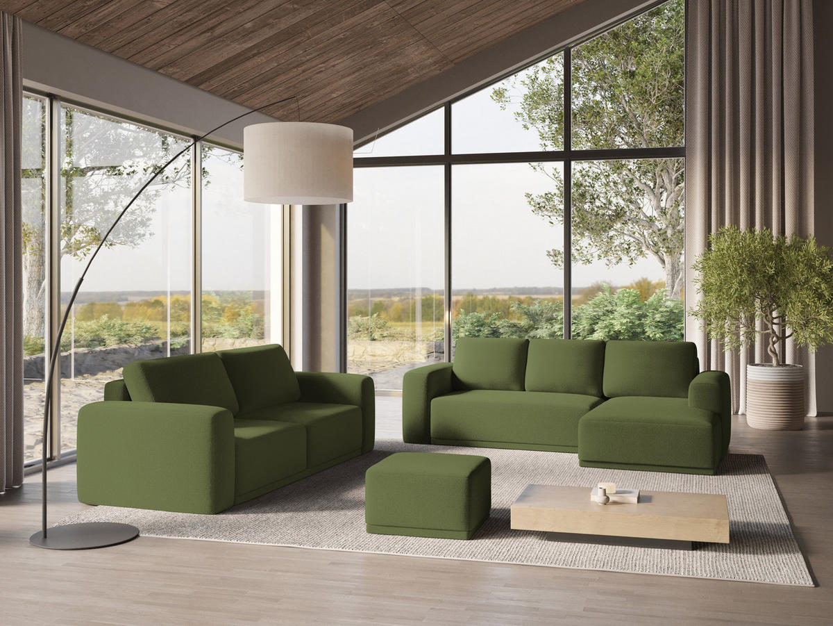 WOHNLANDSCHAFT Chenille Stoff Grün - Dunkelgrün/Schwarz, Kunststoff/Textil (333/91/160cm) - Makamii