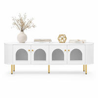 LOWBOARD in Weiß und Gold TV-Schrank mit Glastüren für Wohnzimmer, B170/T35/H55 cm - Goldfarben/Weiß, Glas/Holzwerkstoff (170/55/35cm) - STILVORA