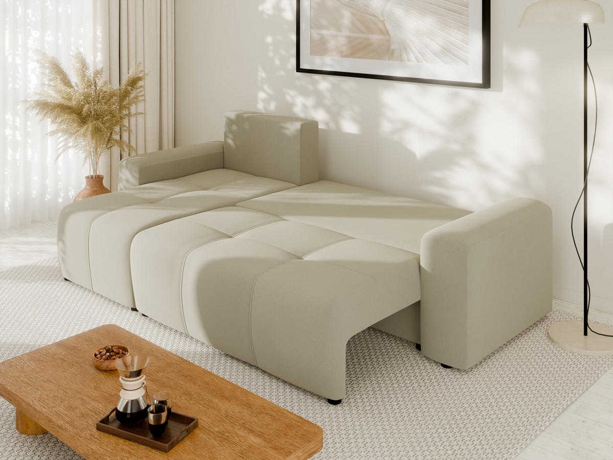 ECKSOFA Nolani mit Schlaffunktion & Bettkasten – Modern & Bequem - Beige, Kunststoff (248/145cm) - Homesy