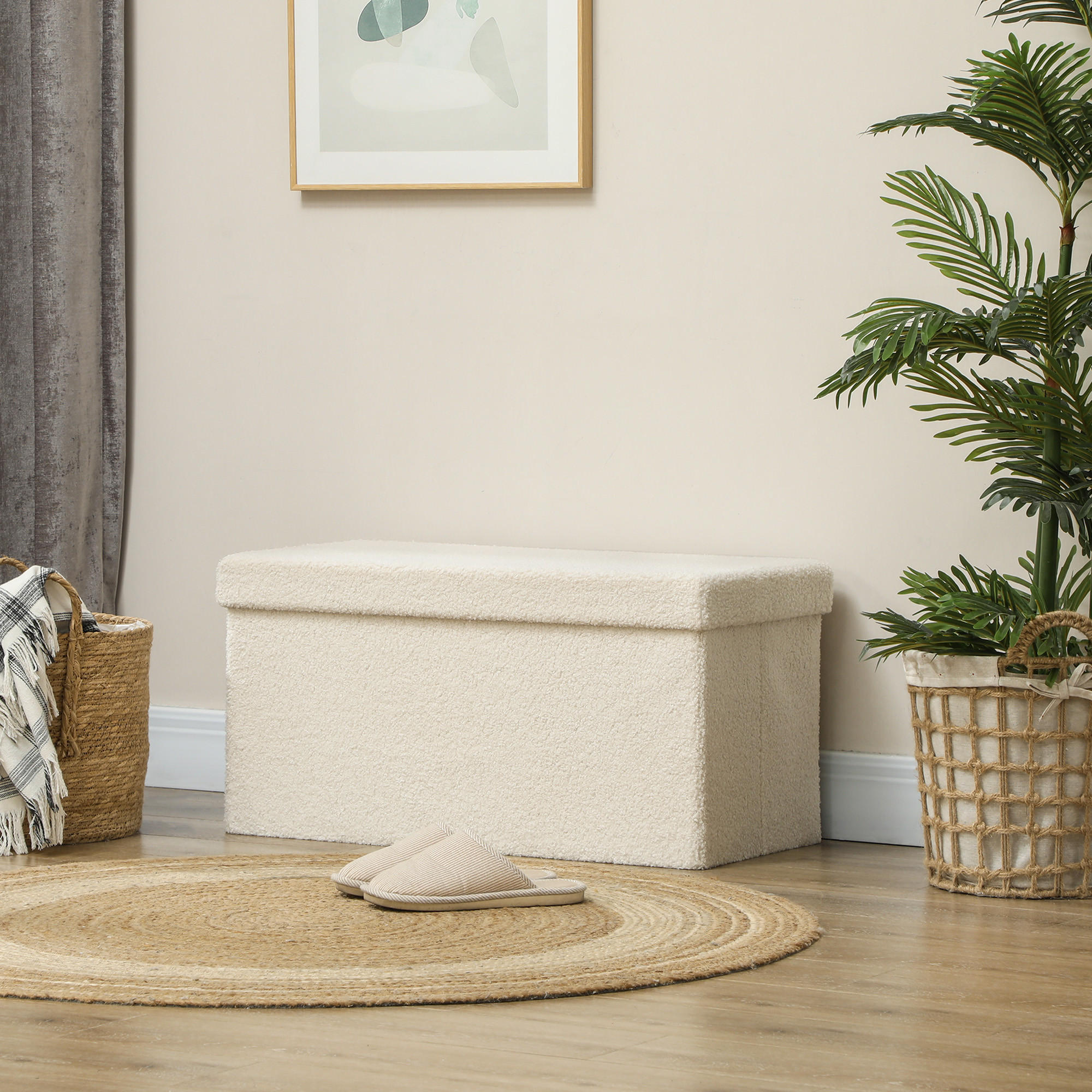 SITZBANK mit Stauraum, faltbar Polsterbank, 76 x 38 x 38 cm Cremeweiß - Weiß, Kunststoff (76/38/38cm) - HOMCOM