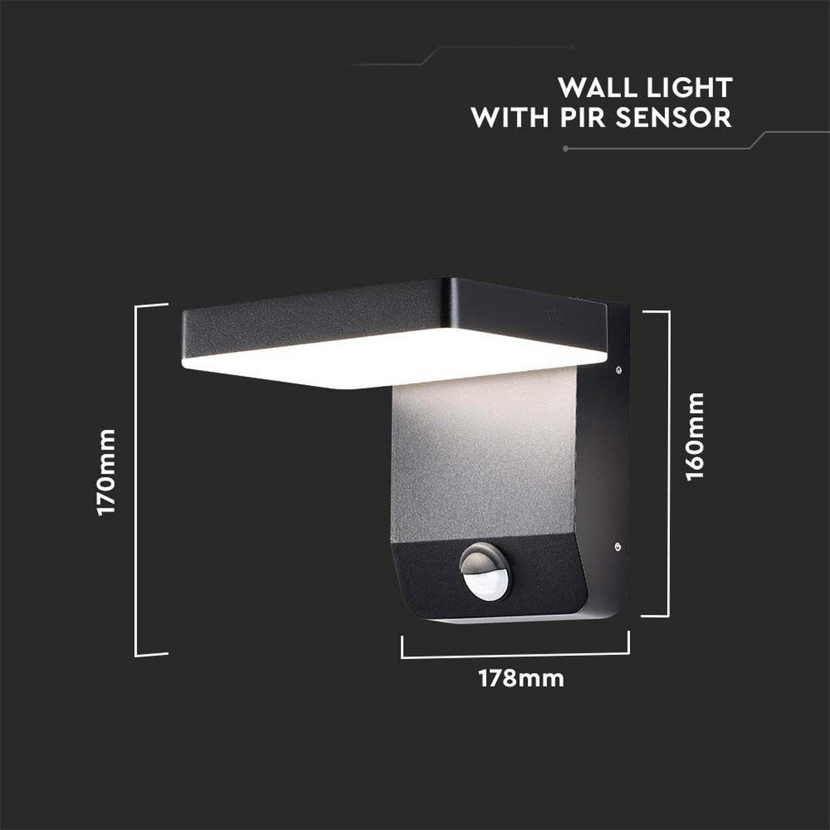 AUSSEN-WANDLEUCHTE VT-11020S LED Aluminium Schwarz Sensor - Schwarz, Metall (17/17.8/16cm)