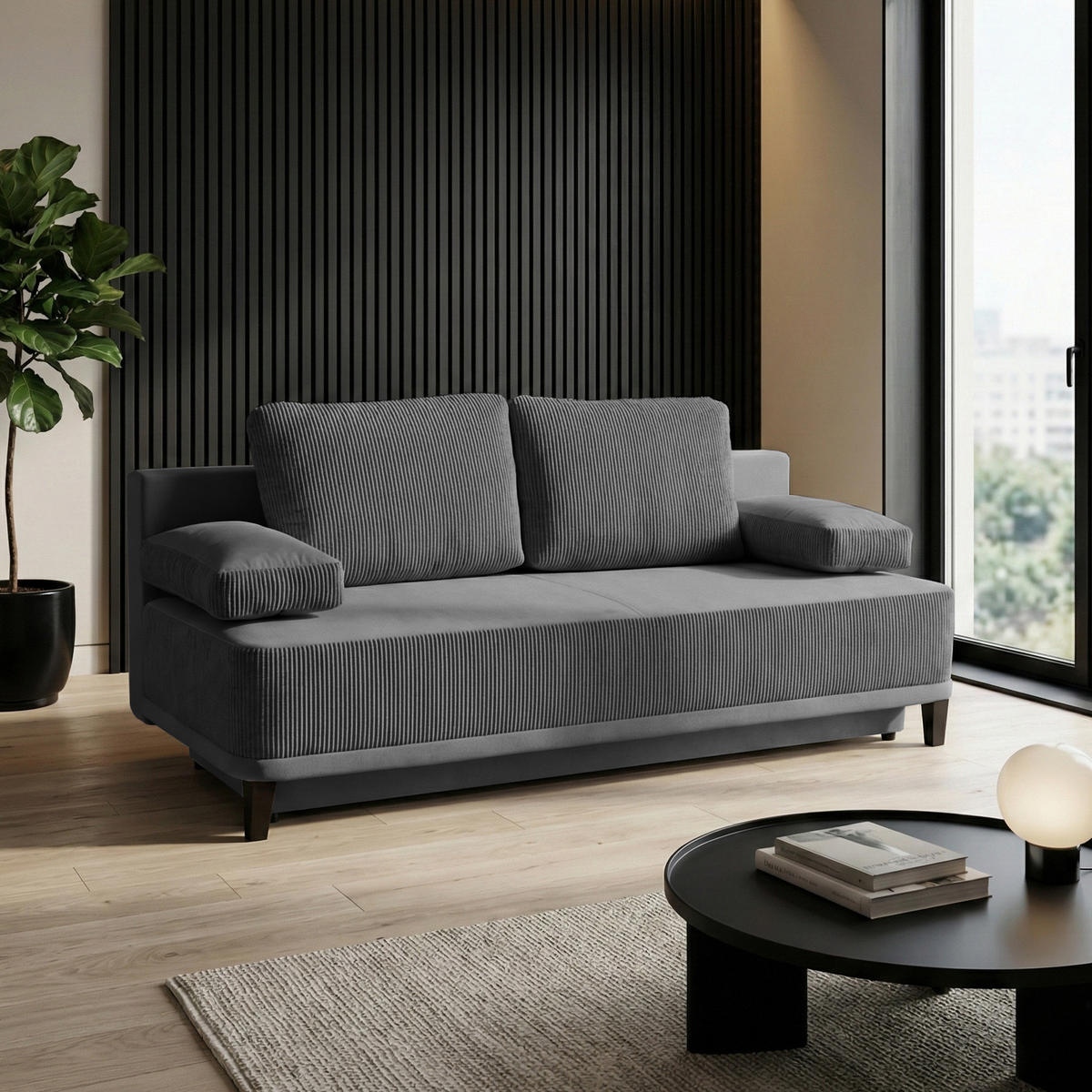 SCHLAFSOFA Riso 3-Sitzer mit Schlaffunktion, Grau - Grau, Textil (200/91/90cm) - Beautysofa