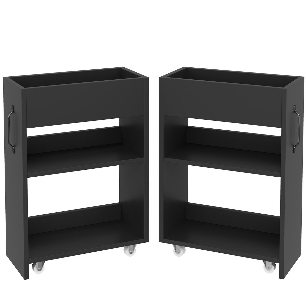 SIDEBOARD 52/50/75 cm mit 2 ausziehbaren Modulen, 8 Rollen und flexiblem Stauraum aus Spanplatte, Schwarz - Schwarz, Holzwerkstoff (52/75/50cm) - Redom