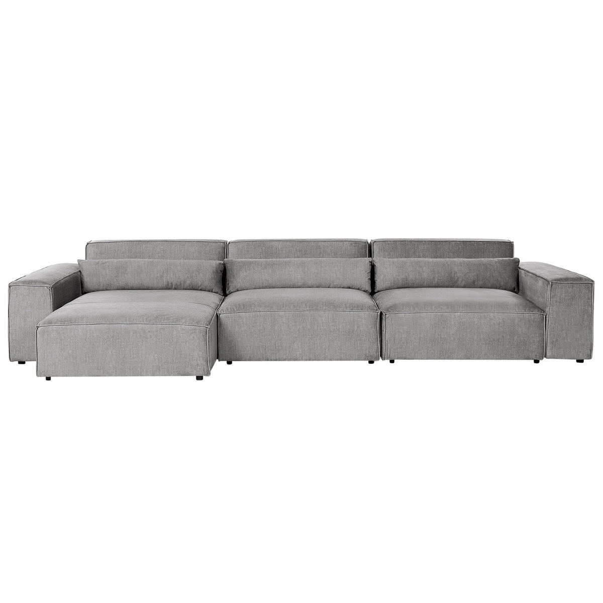 ECKSOFA Modul 4-Sitzer rechtsseitig Grau Stoff mit Ottomane Hellnar - Dunkelgrau, Textil (176/364cm) - Beliani