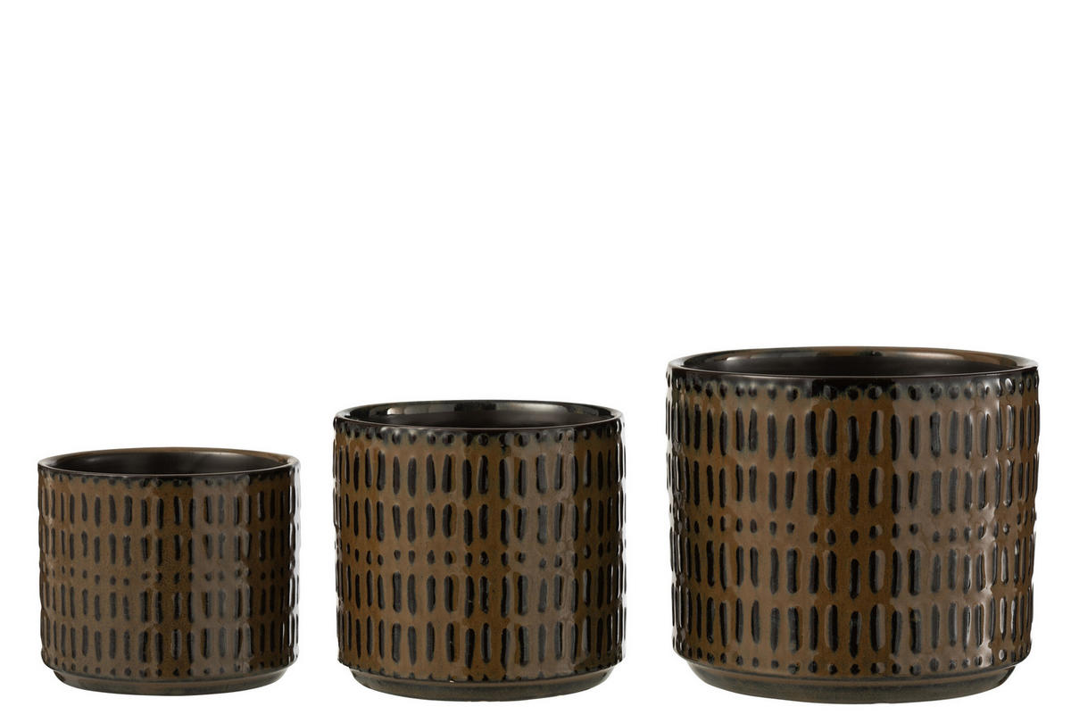 BLUMENTOPF LINIEN - Töpferei - Schwarz - L - Ø 17 cm - Schwarz, Keramik (17/15cm) - J-Line