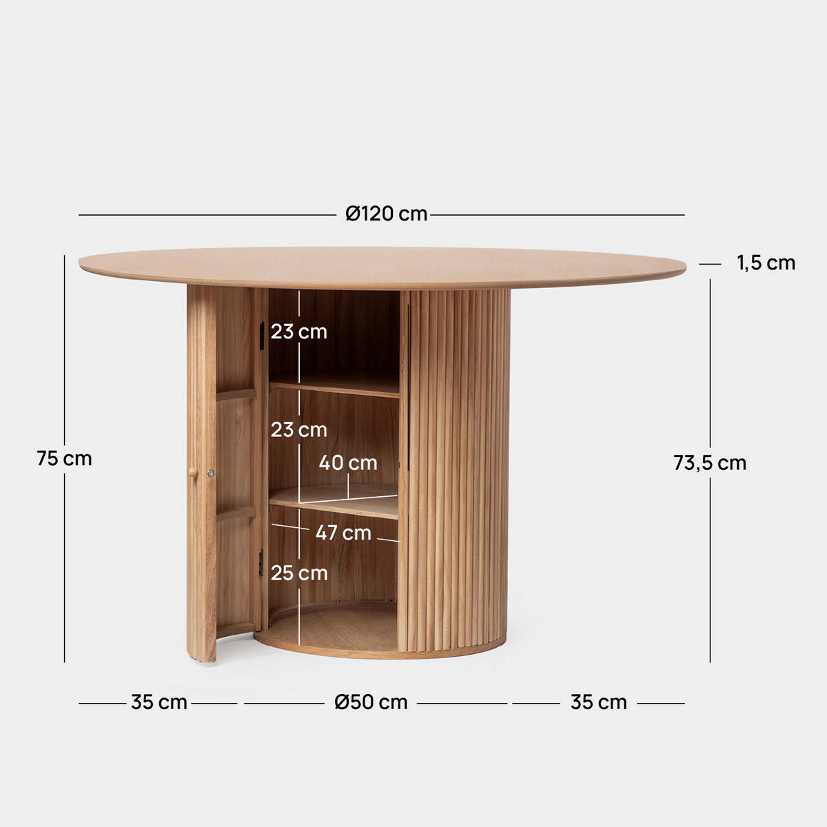 ESSTISCH Vemi Natürlich 120 cm x 75 cm - Naturfarben, Holzwerkstoff (120/120/75cm) - Klast Home