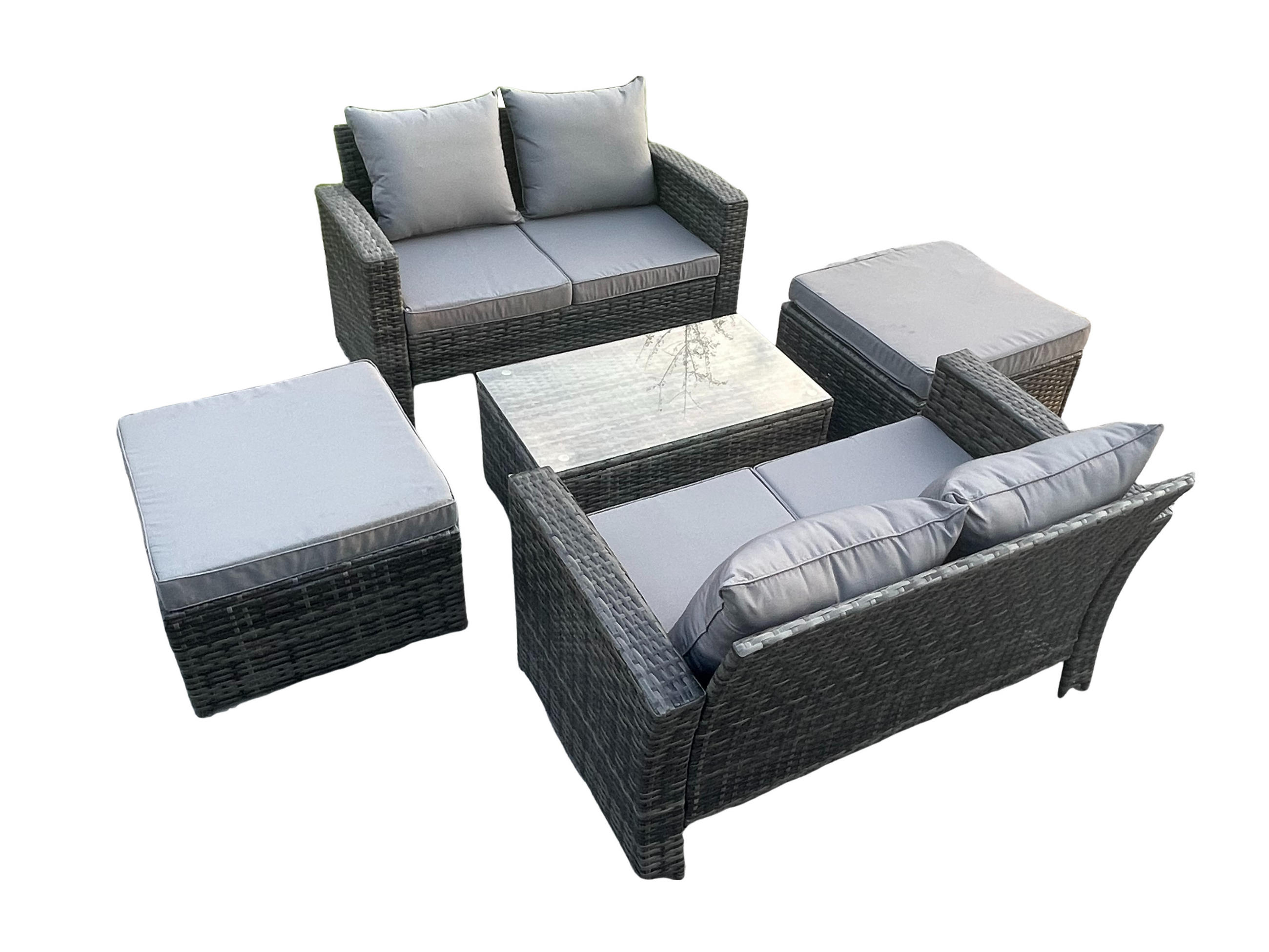 GARTENSOFA Hohe Rückenlehne Polyrattan Dunkelgrau 6-Sitzer - Dunkelgrau, Metall - Fimous