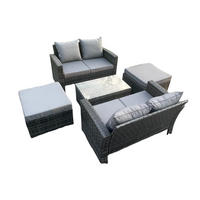GARTENSOFA Hohe Rückenlehne Polyrattan Dunkelgrau 6-Sitzer - Dunkelgrau, Metall - Fimous
