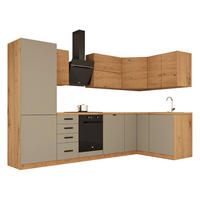 WINKELKÜCHE 300 cm x 140 cm - Langen KL6-M300 - in Beige / Artisan Eiche - Beige/Schwarz, Holz/Holzwerkstoff (440/212/58cm)