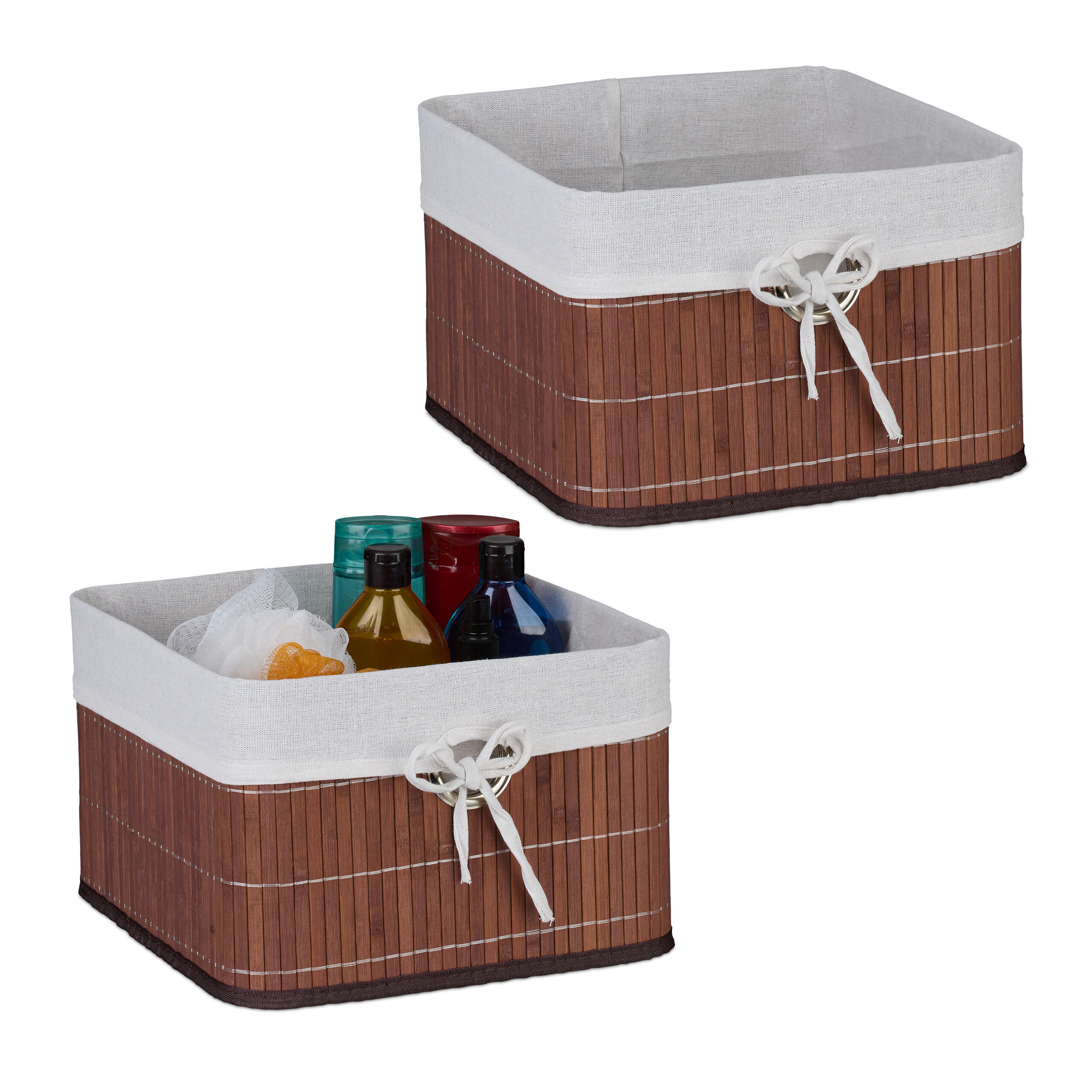 AUFBEWAHRUNGSKORB-SET - Multicolor, Holz/Textil (31/20/31cm) - Relaxdays